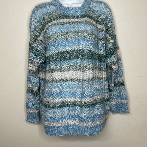 𝅺aeo Oversized Chunky Knit Blue Striped Sweater Size XS - Picture 1 of 7